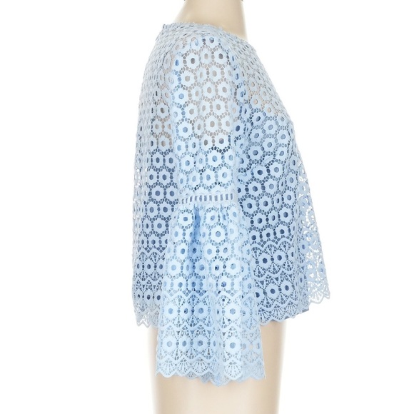 NWT J. Crew Blue Floral Lace Daisy Wide Sleeve Blouse - Picture 3 of 6